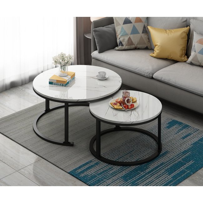 Ruimtebesparende Salontafelset met Marmeren Blad voor Luxe Interieur 6