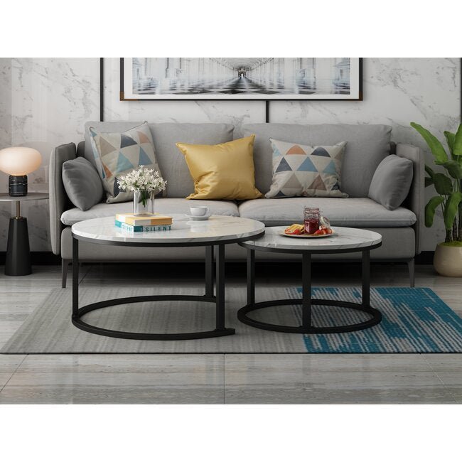 Ruimtebesparende Salontafelset met Marmeren Blad voor Luxe Interieur 7