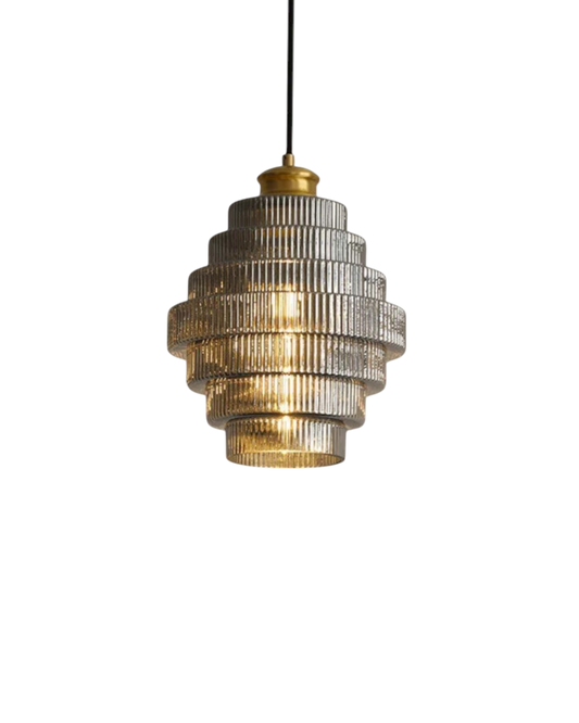 Warme Hanglamp voor Eettafel met Gelaagd Glas en Gouden Accent 0